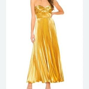 Shiney Gold Strapless Ruched Pleated gown Medium